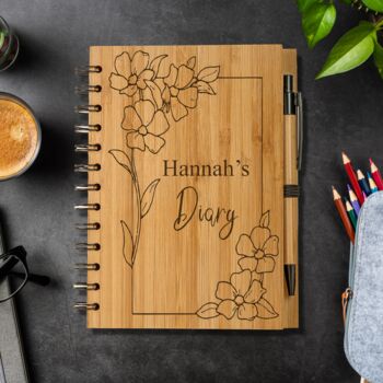 Personalised Eco Bamboo Floral Diary Notebook, 3 of 6