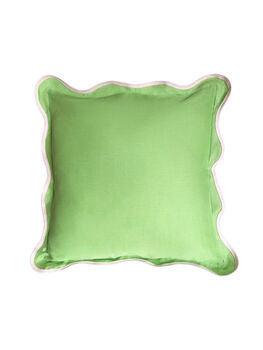 Green Scalloped Linen Cushion Cover, 3 of 4