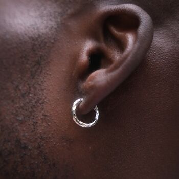 Mens Gold Plated 925 Silver Hammered Hoop Earring, 11 of 12