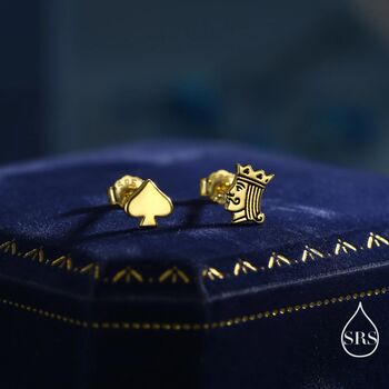 Mismatched Card Suit Spade With King Stud Earrings In Sterling Silver, 3 of 12