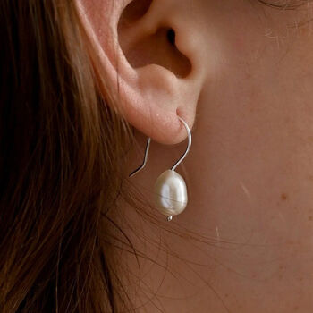 Sterling Silver Classic Pearl Hook Earrings, 2 of 3