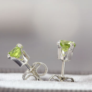 Green Peridot Ear Studs In Silver Or Gold, 7 of 10
