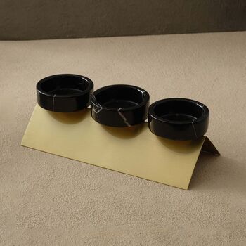 Set Of Three Black Marble Bowls With Gold Pyramid Stand, 2 of 2