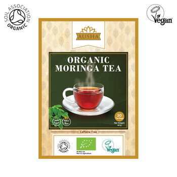 Ausha Organic Moringa Tea 20 Tea Bags Energy Immunity UK Certified Organic By Soil Association, 2 of 12