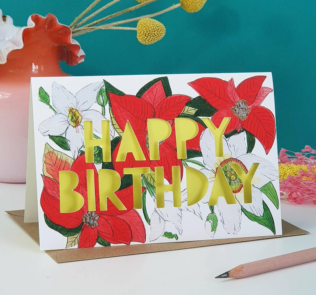 December Birth Flower Paper Cut Birthday Card, 1 of 4
