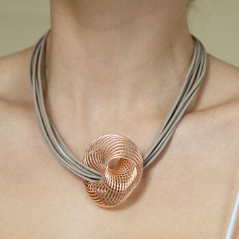 Grey Multi Strap Necklace With Rose Gold Colour Pendant, 3 of 3