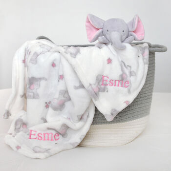 Personalised Pink Ears Elephant Comforter Blanket Set, 2 of 8