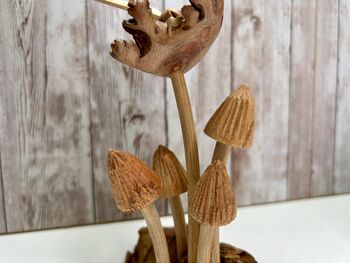 Dragonfly And Toadstool Mushroom Driftwood Statue Ornament Woodland Gift, 6 of 8