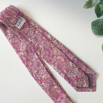 Liberty Tie In Light Pink Strawberry Thief Birds Motif, 4 of 9