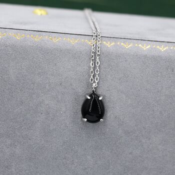 Sterling Silver Genuine Black Onyx Pear Necklace, 3 of 11