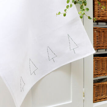 Embroidered Linen Nordic Trees Tea Towel, 3 of 5