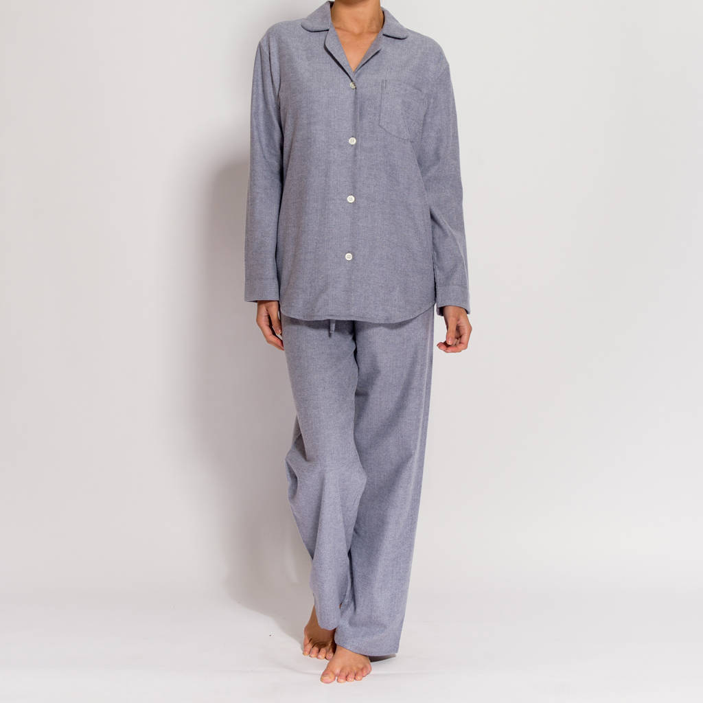 Women's Pyjamas In Ash Grey Herringbone Flannel, 1 of 4