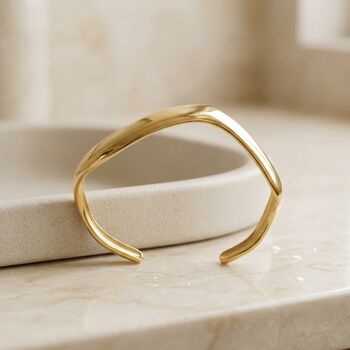 Thick Wave Cuff Bangle Non Tarnish Waterproof, 6 of 9