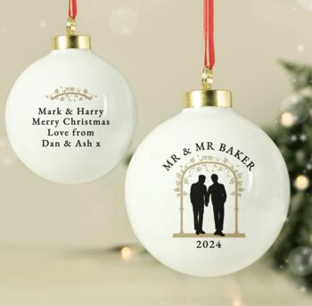Personalised Ceramic Couple Silhouette Bauble, 7 of 7