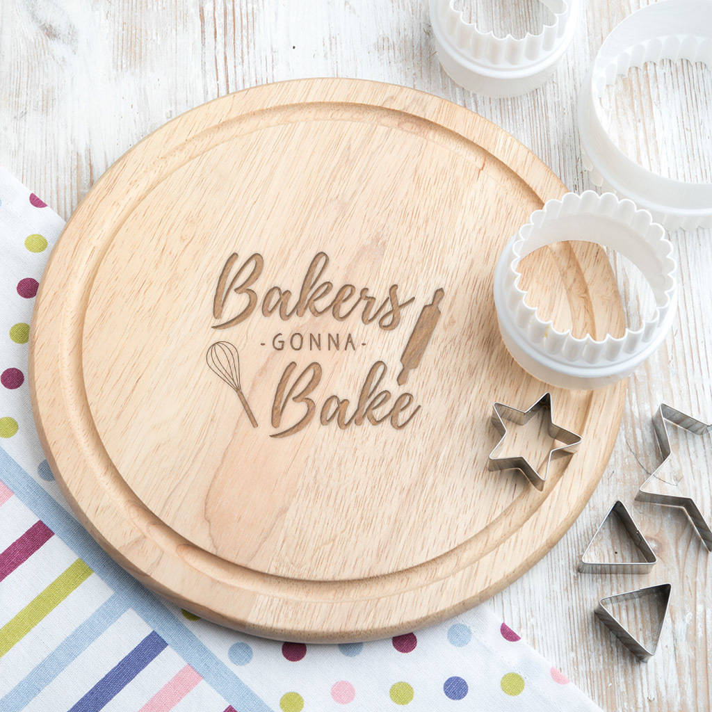 'Bakers Gonna Bake' 25cm Wooden Cake Stand / Plate, 1 of 7
