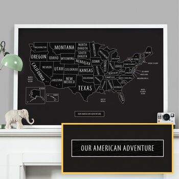 Personalised North America Black Pinboard Map, 7 of 8