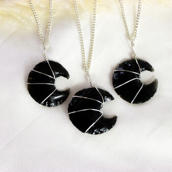 Black Obsidian Crescent Moon Crystal Necklace, 3 of 5