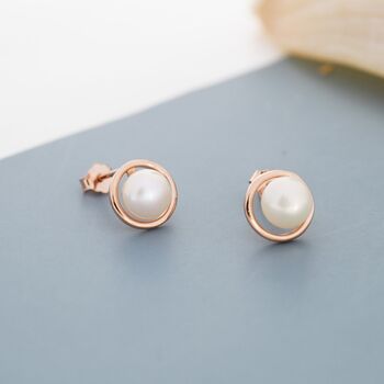 Genuine Freshwater Pearl And Circle Stud Earrings, 8 of 12