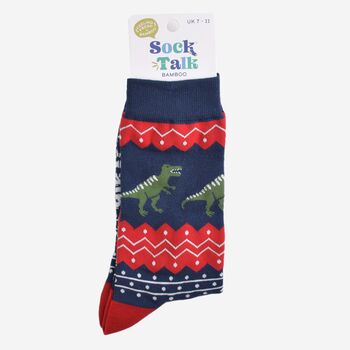 Men's Bamboo Socks T Rex Fair Isle, 5 of 5