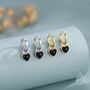 Sterling Silver Natural Black Onyx Heart Dangle Huggie Hoop Earrings, thumbnail 6 of 11