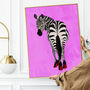 Pink Zebra Wearing Heels Original Wall Art Print, thumbnail 1 of 6