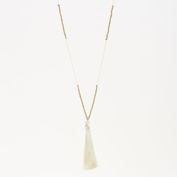 Long Black Cord And Gold Coloured Bead Tassel Necklace, 2 of 3