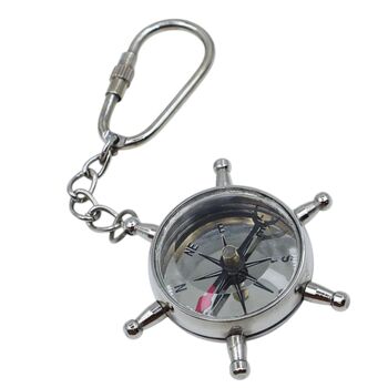 Chrome Ship Wheel Compass Keyring, 2 of 7