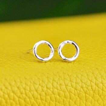 Mini Hammered Sterling Silver Circle Stud Earrings, 2 of 5