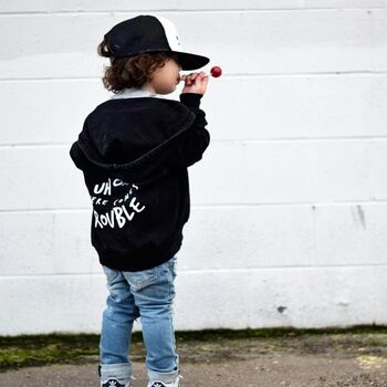 Uh Oh Here Comes Trouble Unisex Kids Zipped Hoodie, 9 of 10