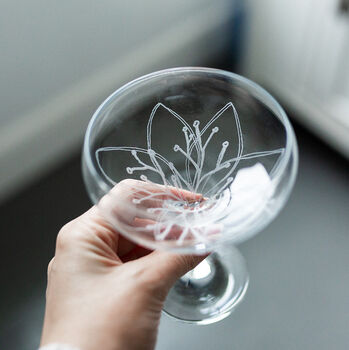 Botanical Berry Hand Engraved Coupe Glass, 6 of 9