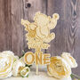 Personalised Pooh Bear Wooden Cake Topper Childrens Birthday, thumbnail 2 of 3
