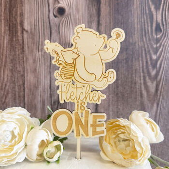 Personalised Pooh Bear Wooden Cake Topper Childrens Birthday, 2 of 3