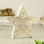 Personalised Born In Wooden Star Ornament Decoration, thumbnail 1 of 5