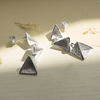 Sterling Silver Triple Triangle Dangly Earrings, 2 of 4