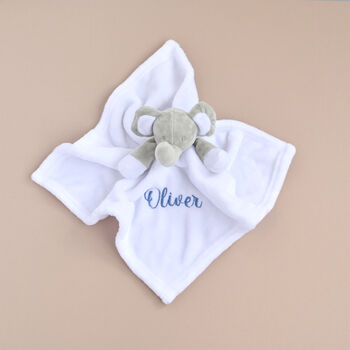 Personalised White Plush Elephant Baby Comforter, 8 of 8