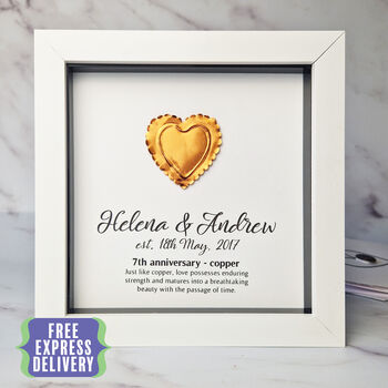 Personalised 7th Anniversary Gift Framed Copper Heart, 3 of 7