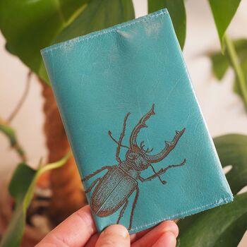 Personalised Leather Passport Holder With Stag Beetle, 6 of 12