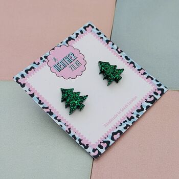 Christmas Tree Glitter Resin Studs Green, Gold, Silver And Green And Gold, 2 of 12