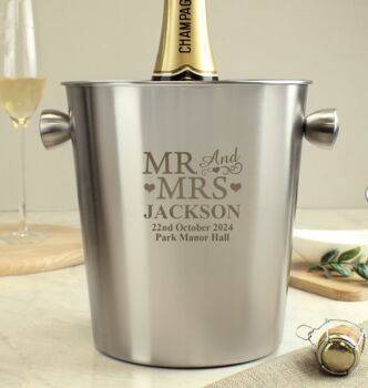 Personalised Mr And Mrs Stainless Steel Ice Bucket, 2 of 3