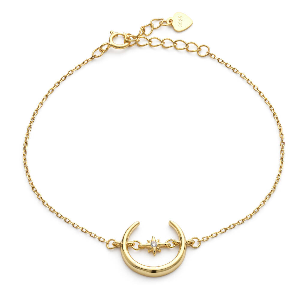 Dainty Gold Plated Moon And Star Charm Bracelet By Elk & Bloom