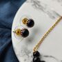 Black Round Large Pearl Pendant Necklace Set, thumbnail 2 of 6