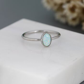 White Fire Oval Opal Ring In Sterling Silver, 3 of 11