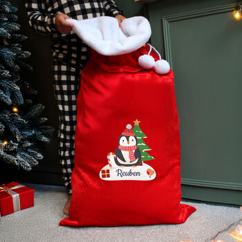 Personalised Christmas Penguin Luxury Pom Pom Red, 4 of 4