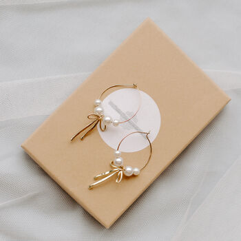Bow And Pearl Hoops Earrings, 2 of 3