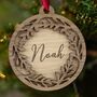 Personalised Name Wood Wreath Christmas Bauble, thumbnail 1 of 5