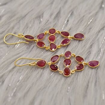 Red Ruby Earrings, Gold Plated Sterling Silver Earrings, 6 of 10