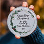 Happy First Christmas As My Daddy Personalised Wreath Glass Coaster, thumbnail 1 of 2