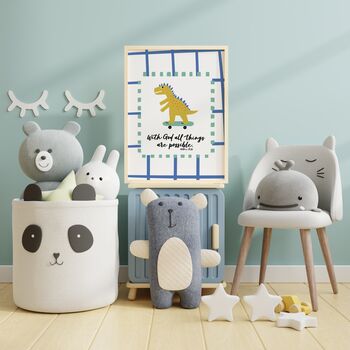 With God All Things Are Possible Dinosaur Nursery Print, 6 of 7