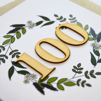 Floral 100th Birthday Wooden Illustrated Card, 2 of 2