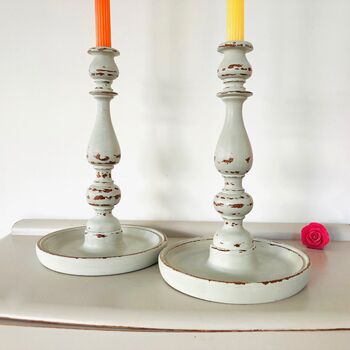 Pair Of Antique Hand Painted Candlesticks ~ 20, 4 of 6